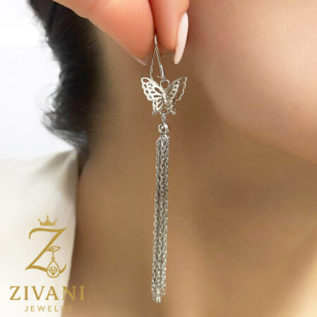 گوشواره نقره رشته ای طرح پروانه