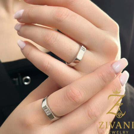 حلقه ست نقره آینه ای مینیمال غیر همسان