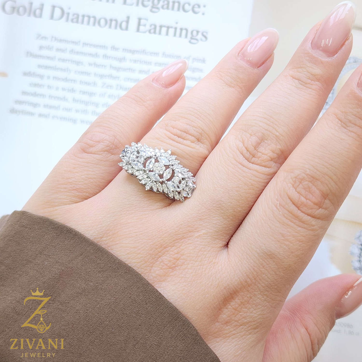 انگشتر نقره زنانه جواهری مارکیز