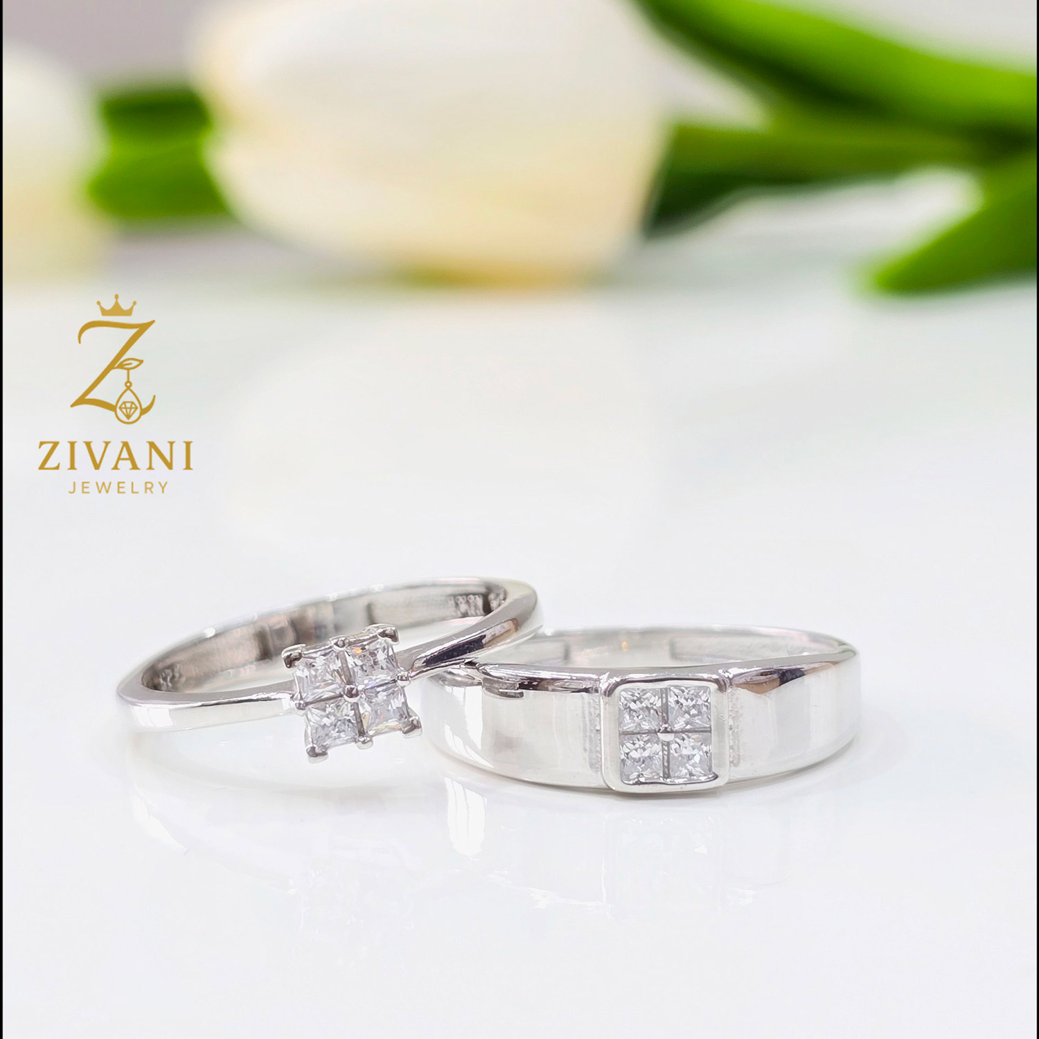 حلقه ست نقره نگین مربعی