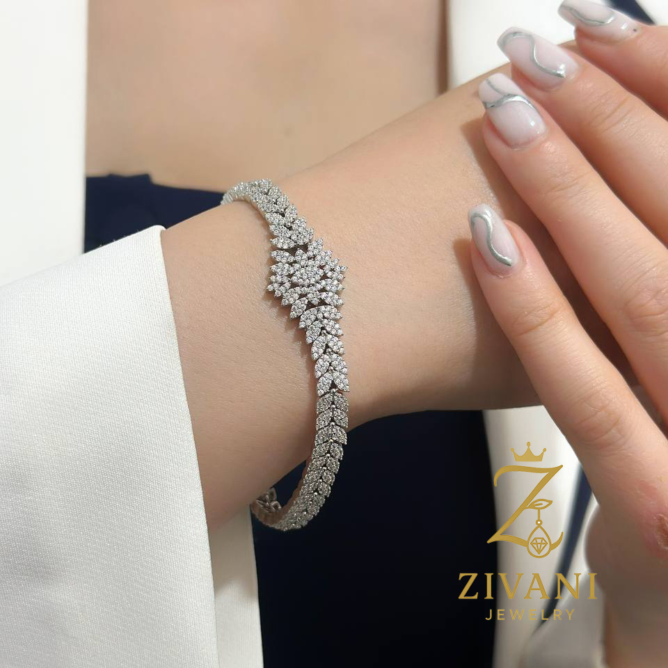 دستبند نقره زنانه مجلسی جواهری