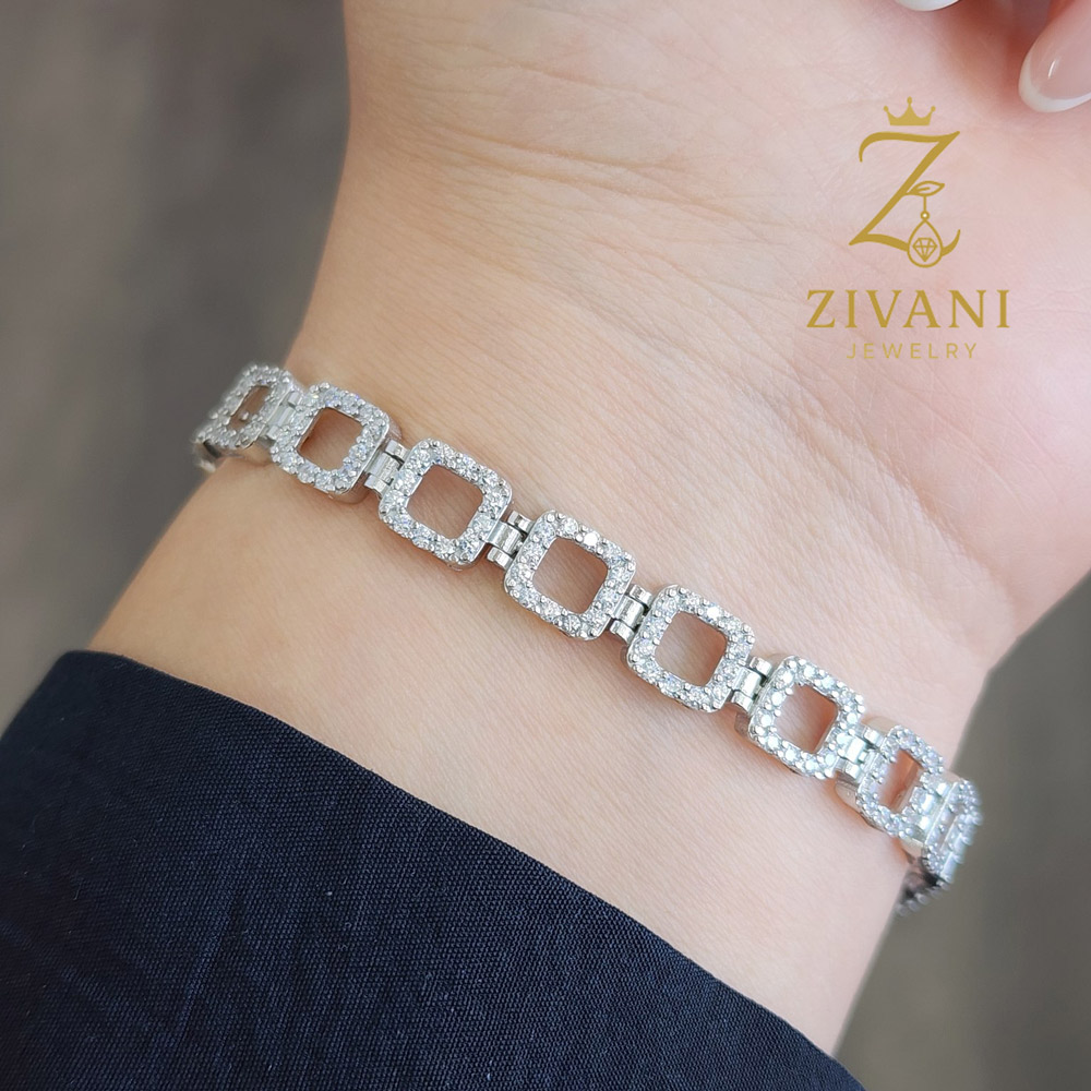 دستبند نقره زنانه مربعی مجلسی