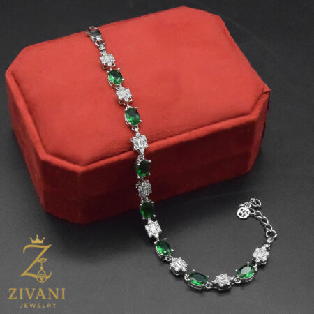 دستبند نقره زنانه نگین سبز