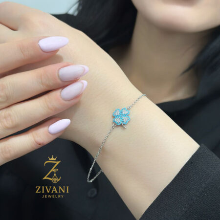 دستبند نقره شبدر فیروزه ای zi-b-15