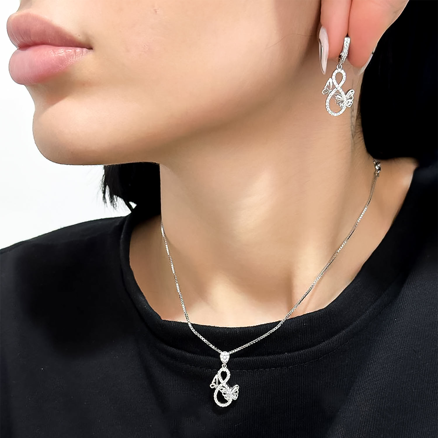 نیم ست نقره دخترانه بی نهایت و پروانه