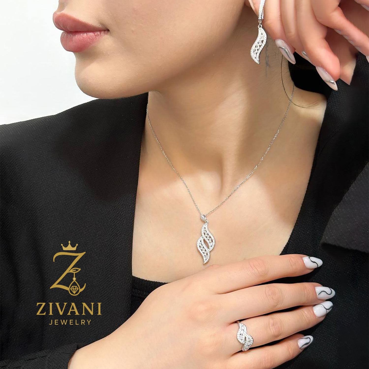 نیم ست نقره زنانه طرح موج