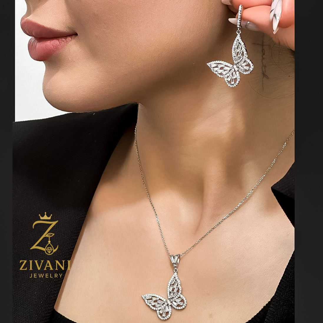 نیم ست نقره زنانه مدل پروانه