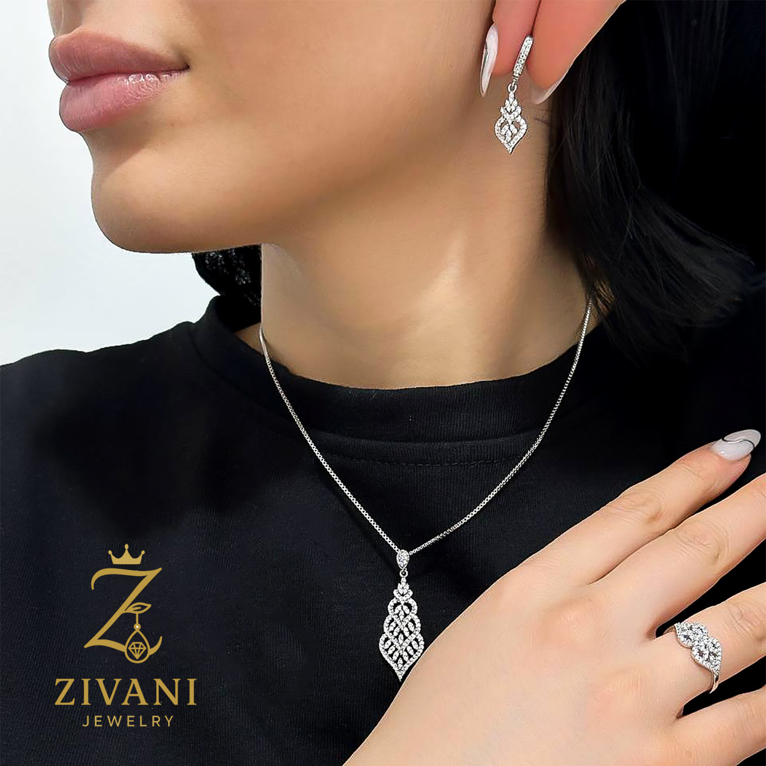 نیم ست نقره زنانه نگین دار