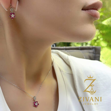 نیم ست نقره زنانه گل قرمز