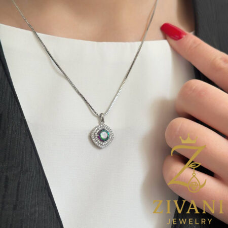 گردنبند نقره زنانه نگین رنگی چشم مگسی