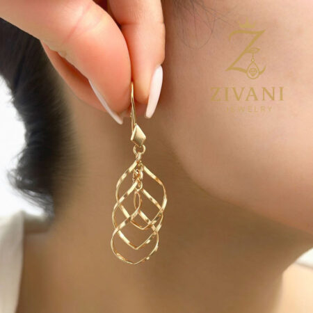 گوشواره نقره آویزی زنجیری طلایی