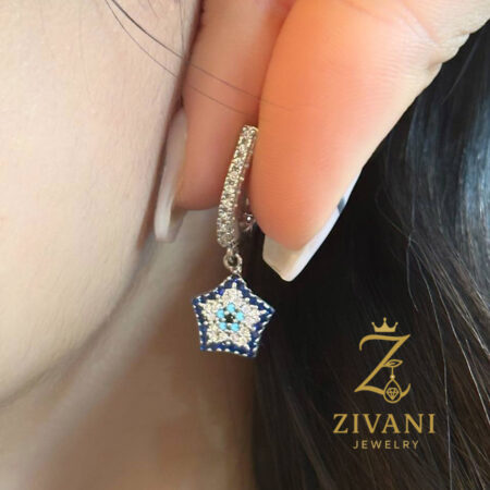 گوشواره نقره ستاره نگین رنگی