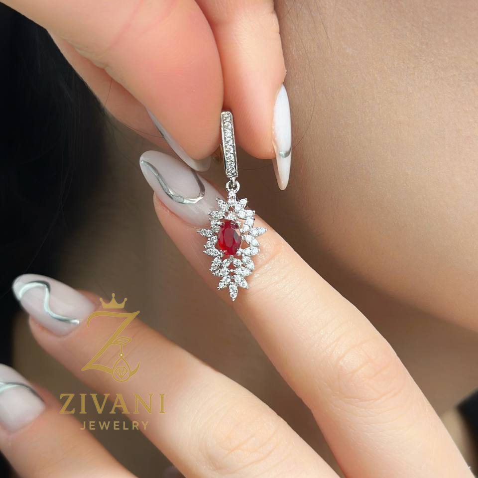 گوشواره نقره نگین قرمز