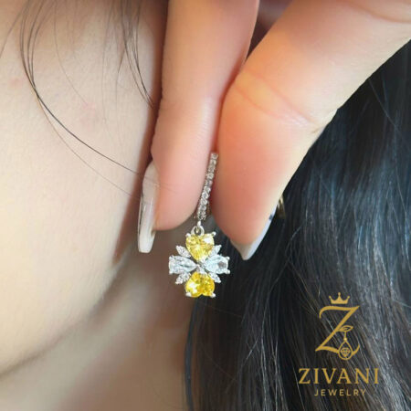 گوشواره نقره زنانه نگین طلایی عیار 925