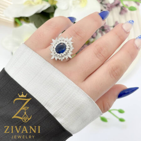 انگشتر نقره زنانه جواهری نگین رنگی