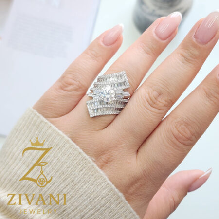انگشتر نقره زنانه سولیتر پر نگین عکس اول