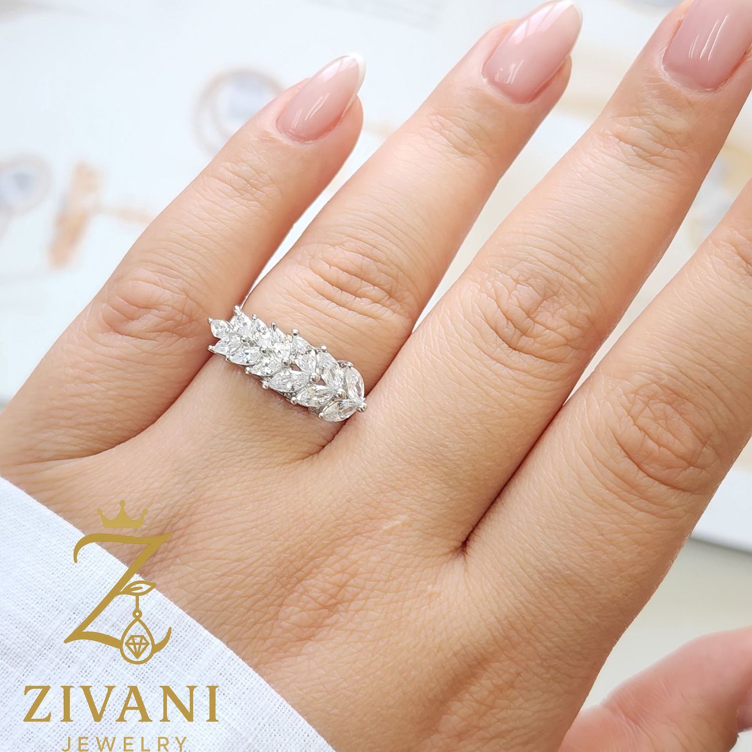 انگشتر نقره زنانه مارکیز خور خوشه عکس اول