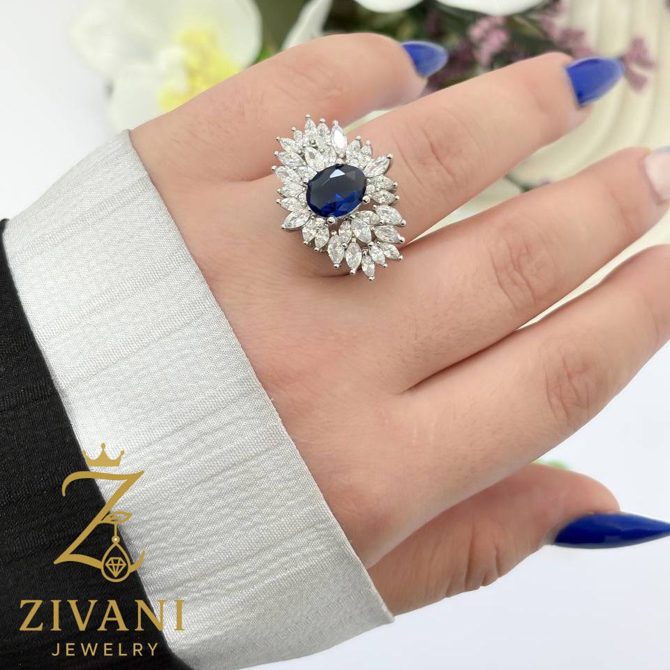 انگشتر نقره زنانه مارکیز نگین رنگی