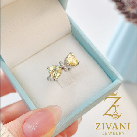 انگشتر نقره زنانه پاپیون نگین زرد