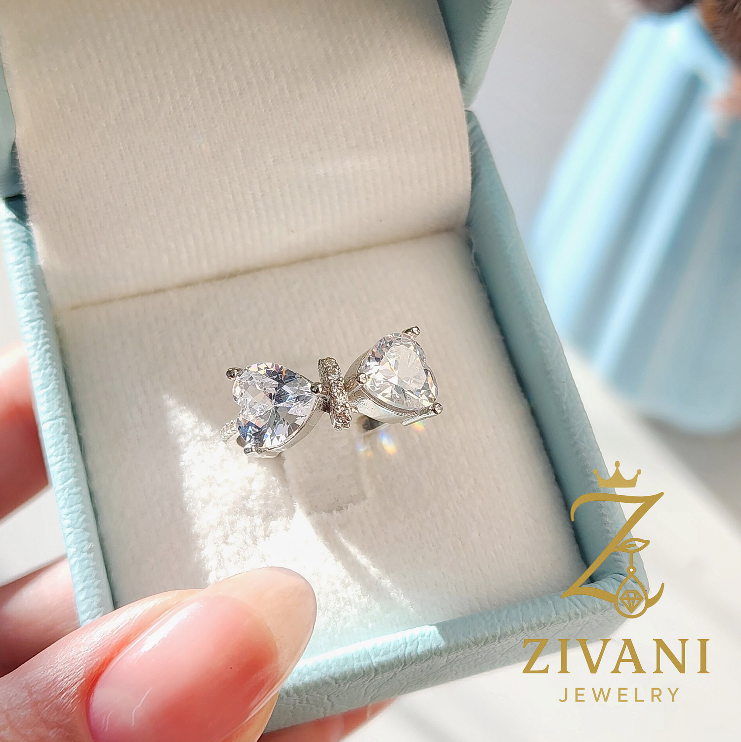 انگشتر نقره زنانه پاپیون نگین سفید