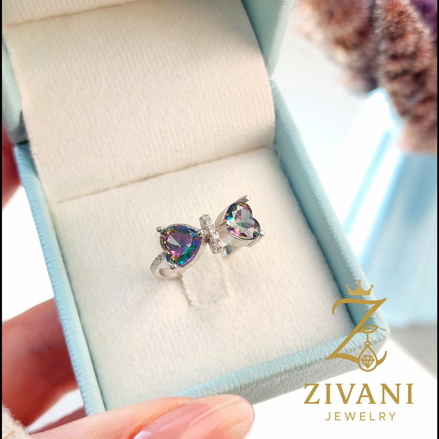 انگشتر نقره زنانه پاپیون نگین چشم مگسی