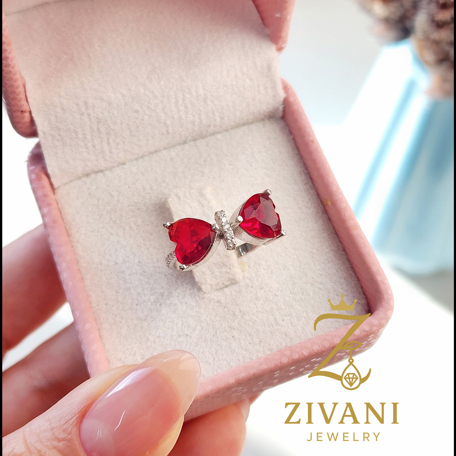 انگشتر نقره زنانه پاپیون نگین قرمز