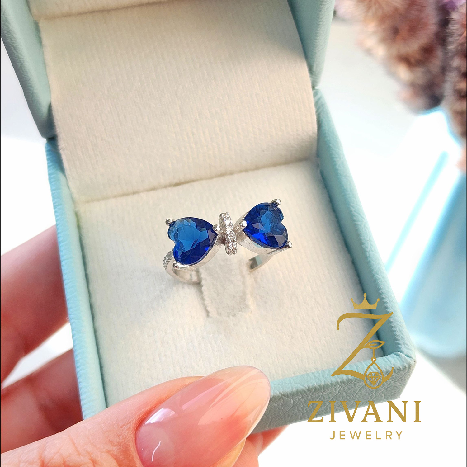 انگشتر نقره زنانه پاپیون نگین سرمه ای