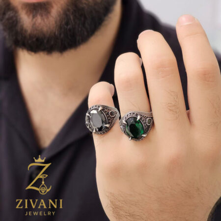 انگشتر نقره مردانه سبز و مشکی