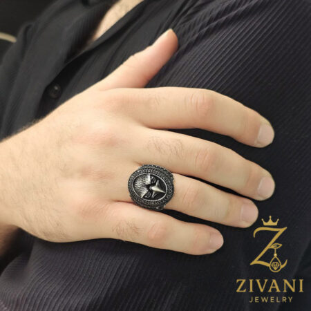 انگشتر نقره مردانه عقاب سیاه قلم