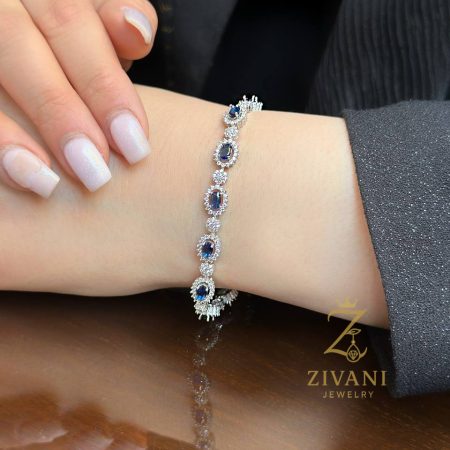 دستبند نقره زنانه فلاور zi-b-36 نگین آبی
