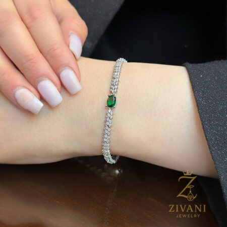 دستبند نقره زنانه مجلسی نگین سبز