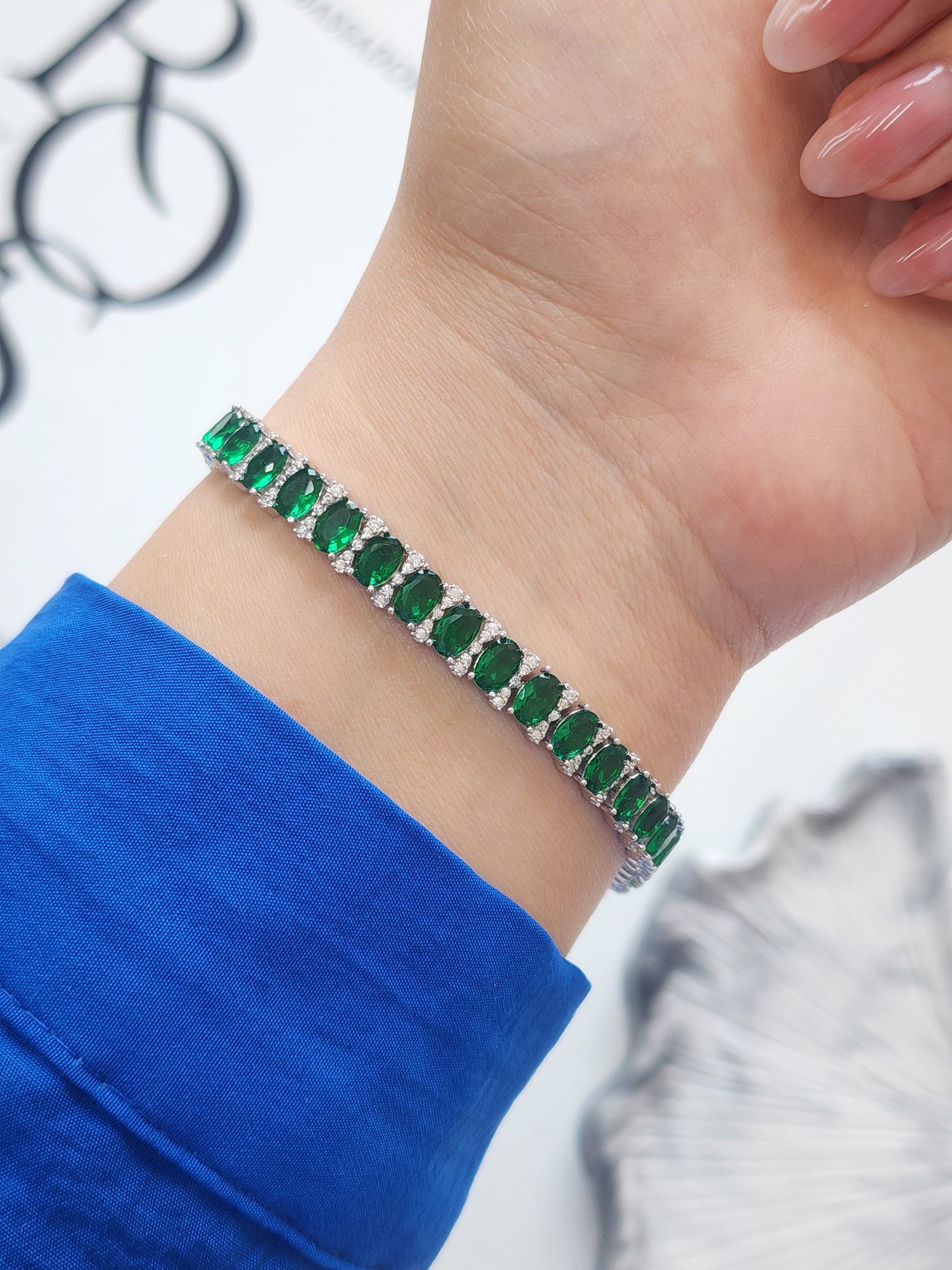 دستبند نقره زنانه نگین رنگی zi-b-44 نگین سبز