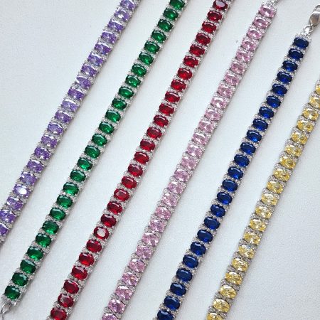 دستبند نقره زنانه نگین رنگی zi-b-44