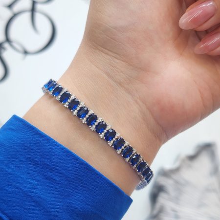 دستبند نقره زنانه نگین رنگی zi-b-44 نگین آبی