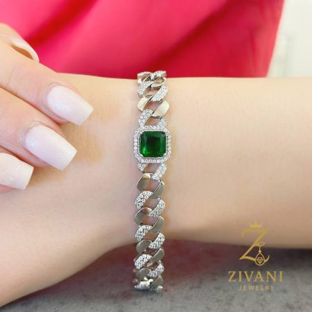 دستبند نقره زنانه کارتیه zi-b-42 نگین سبز