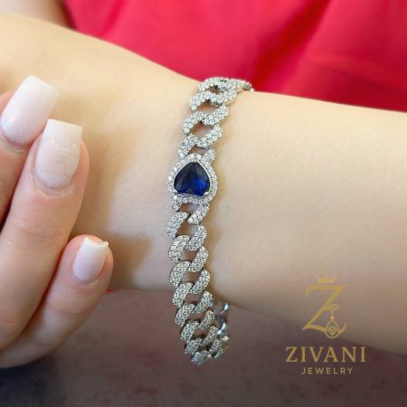 دستبند کارتیه نقره قلبی zi-b-39 نگین آبی