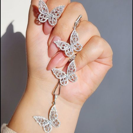ست نقره زنانه پروانه zi-s-55 روی دست با زنجیر ونیزی