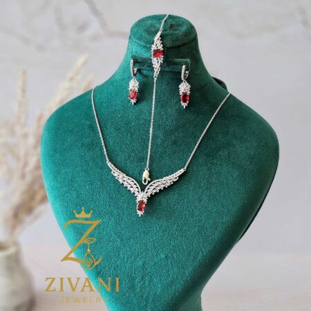 سرویس نقره زنانه جواهری نگین قرمز