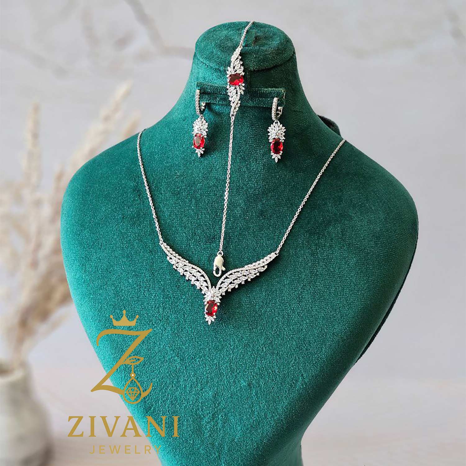 سرویس نقره زنانه جواهری نگین قرمز