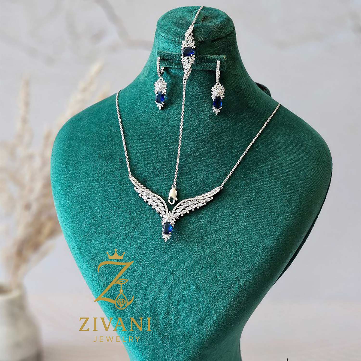 سرویس نقره زنانه جواهری نگین سرمه ای