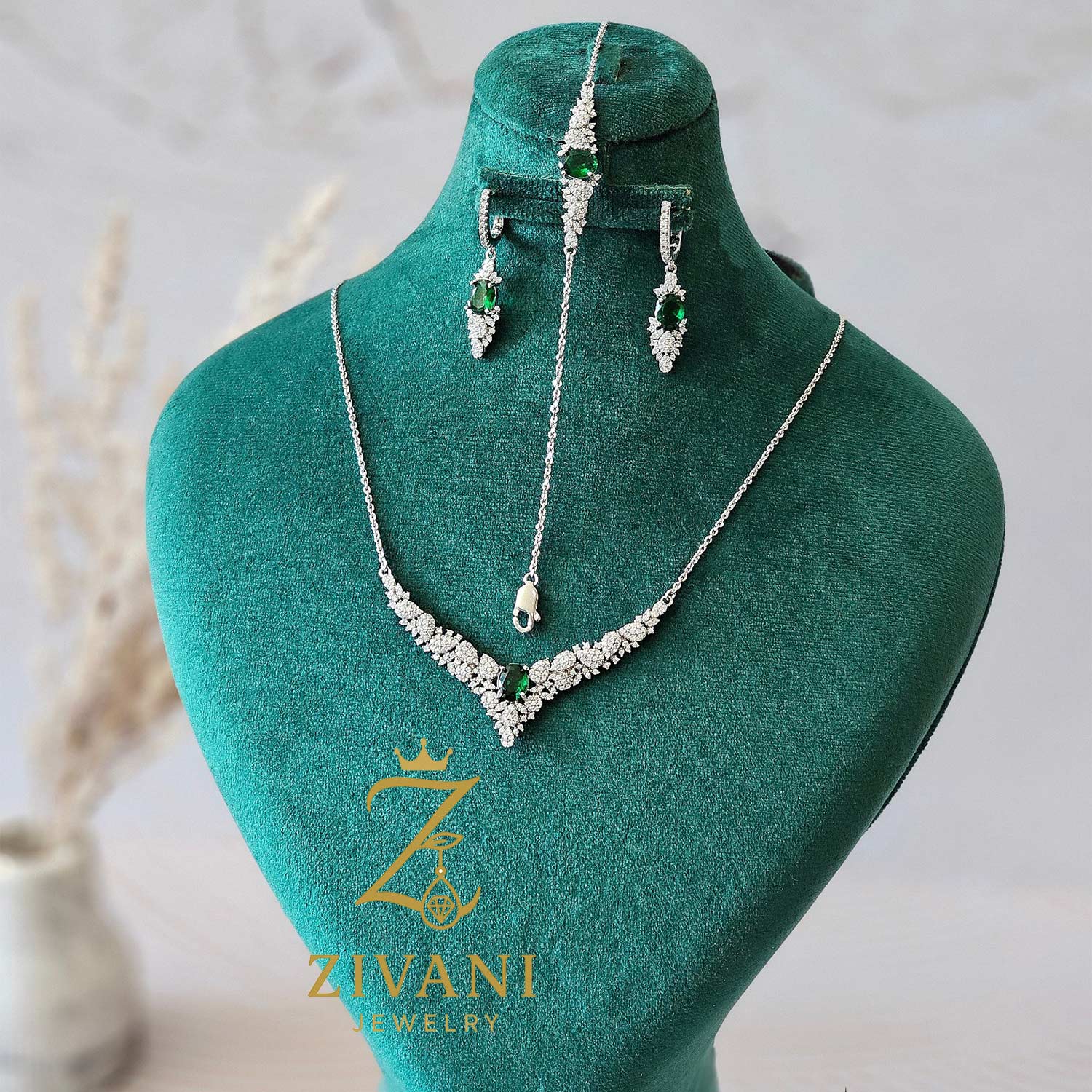 سرویس نقره زنانه نگین سبز