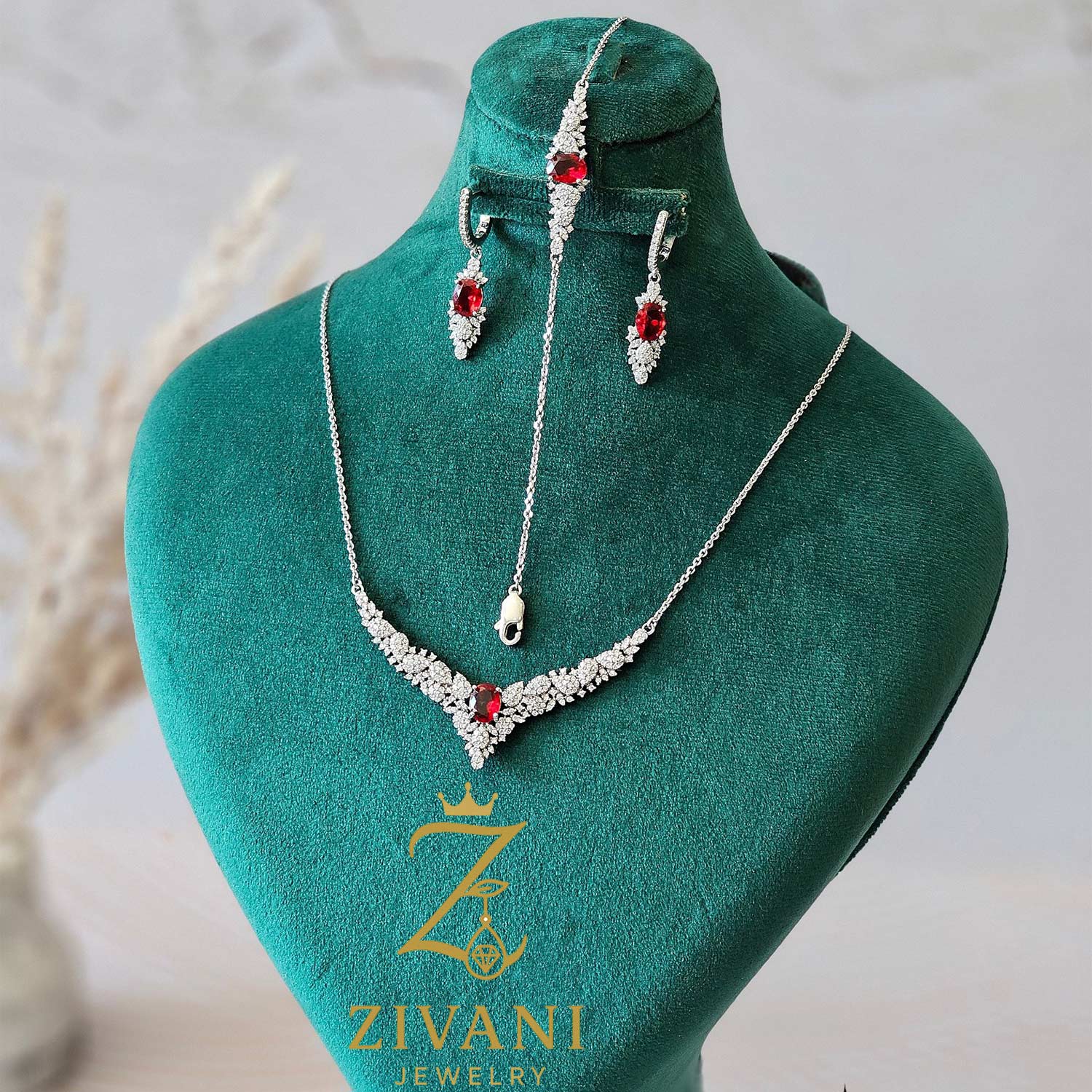 سرویس نقره زنانه نگین قرمز