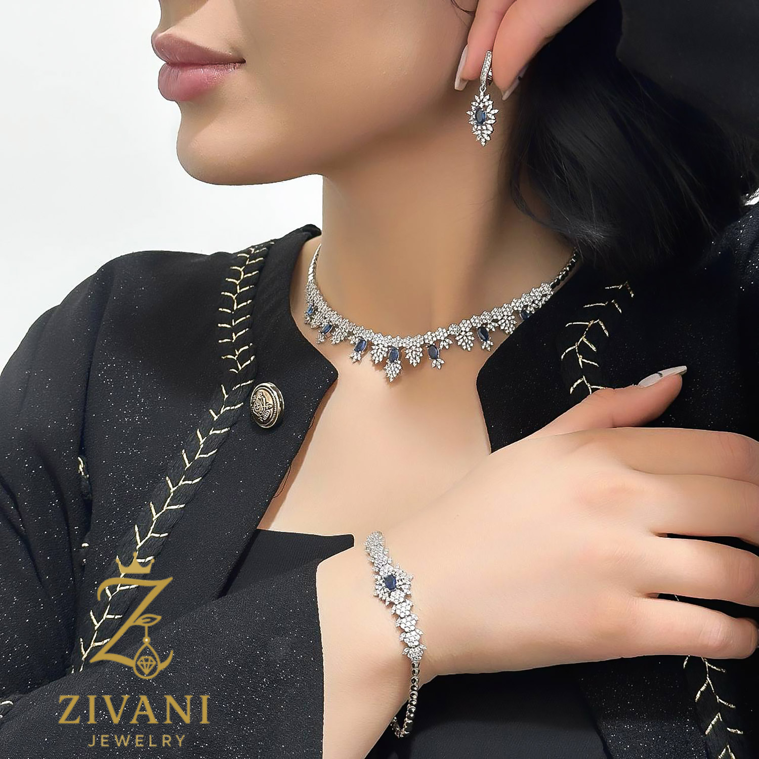 سرویس نقره زنانه نگین سرمه ای