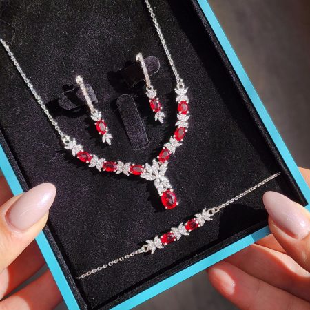 سرویس نقره زنانه نگین قرمز مدل پروانه