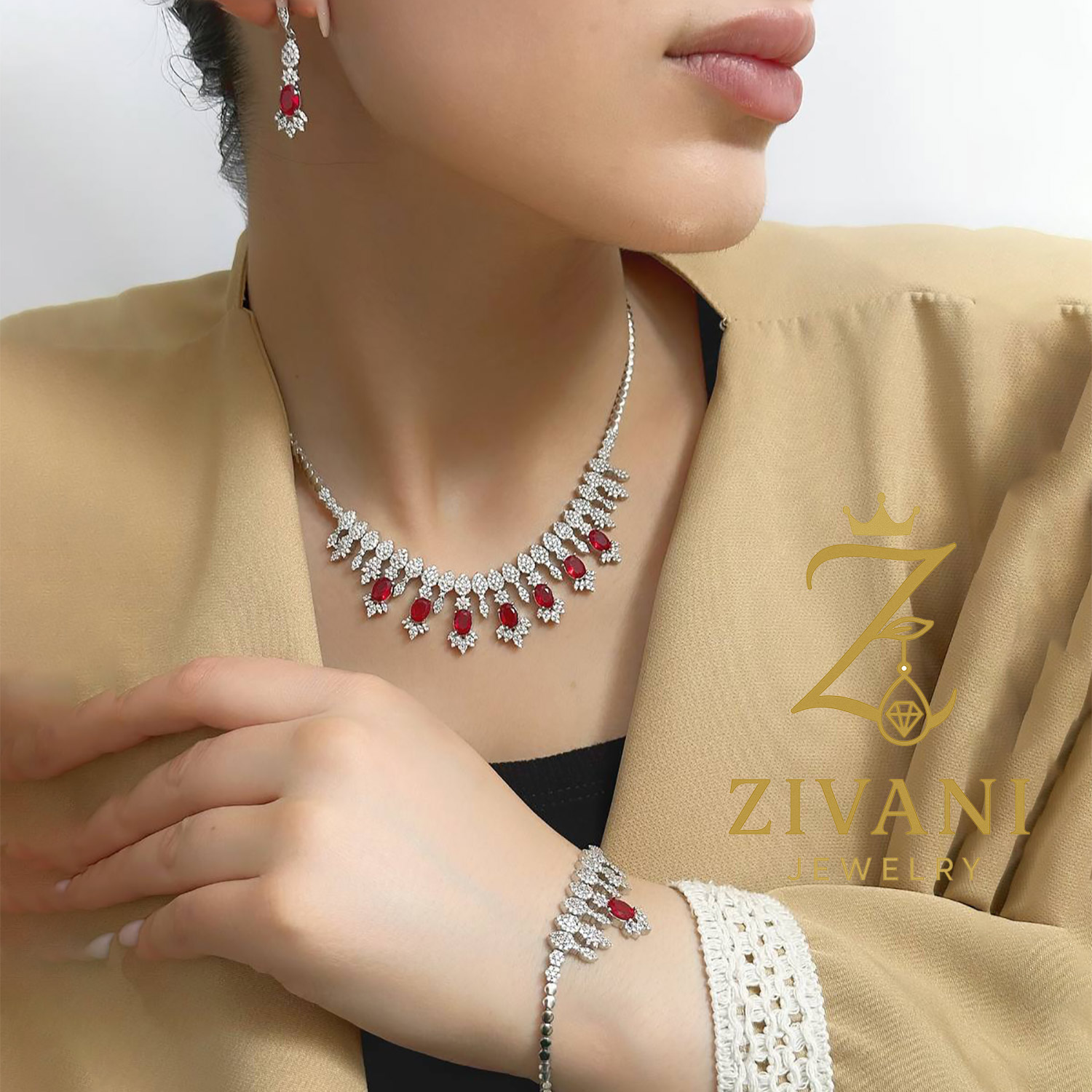 سرویس نقره زنانه نگین قرمز