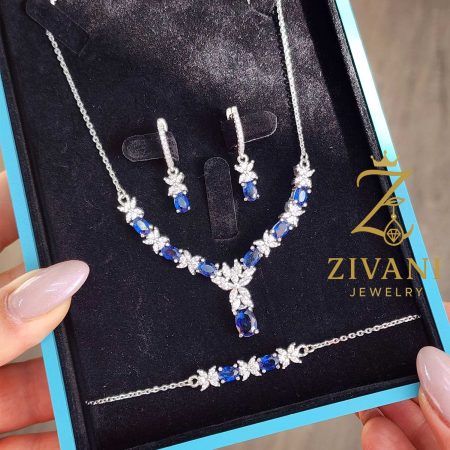 سرویس نقره زنانه نگین آبی مدل پروانه