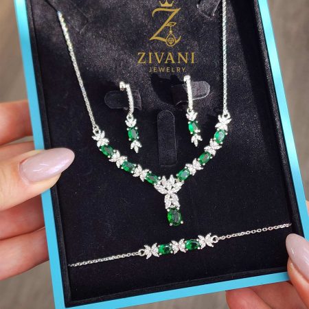 سرویس نقره نگین سبز مدل پروانه