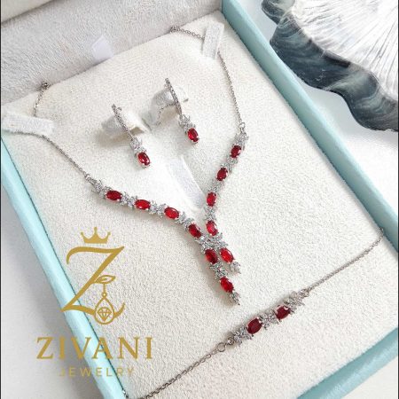 سرویس نقره نگین قرمز مدل پروانه