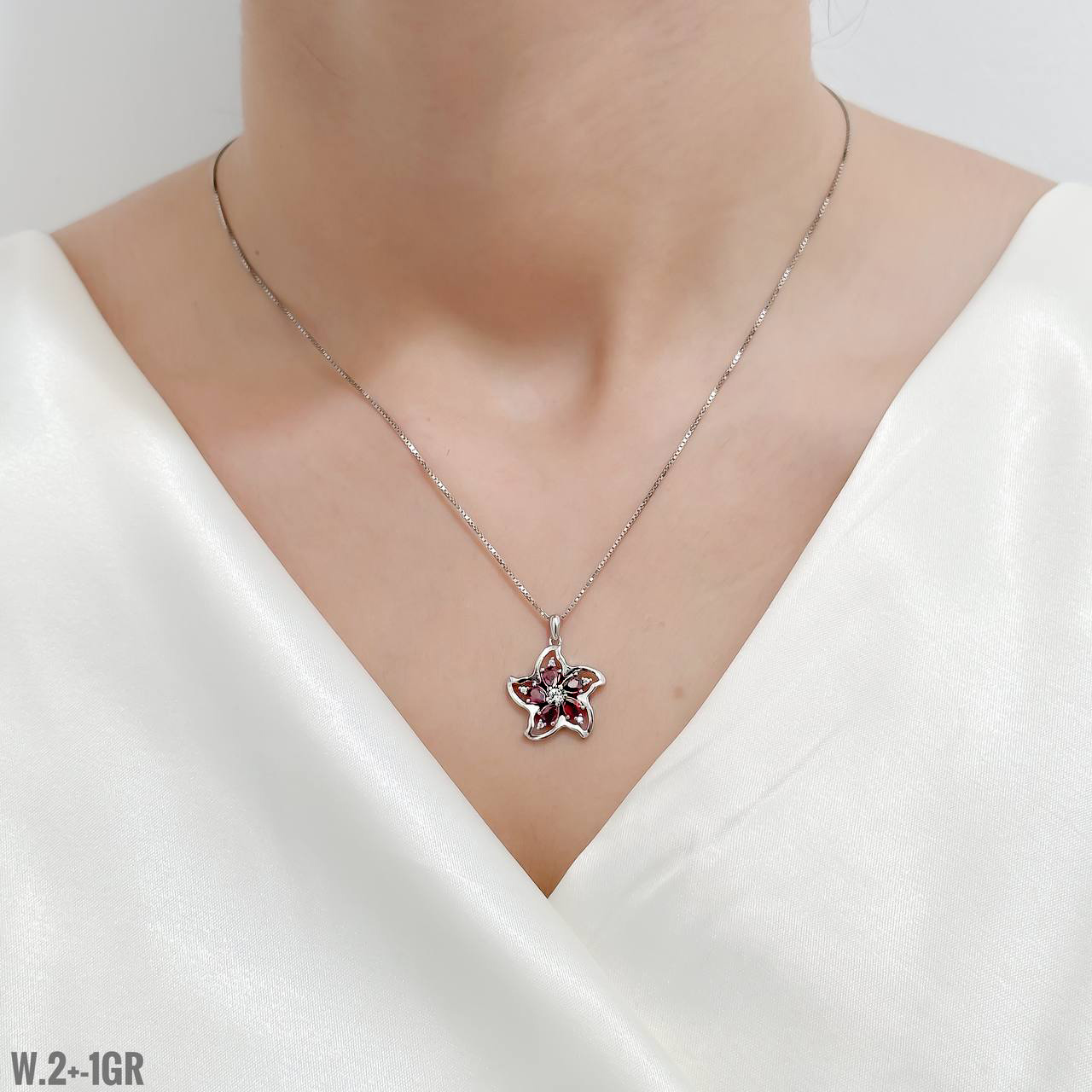 گردنبند نقره فلاور رنگ قرمز