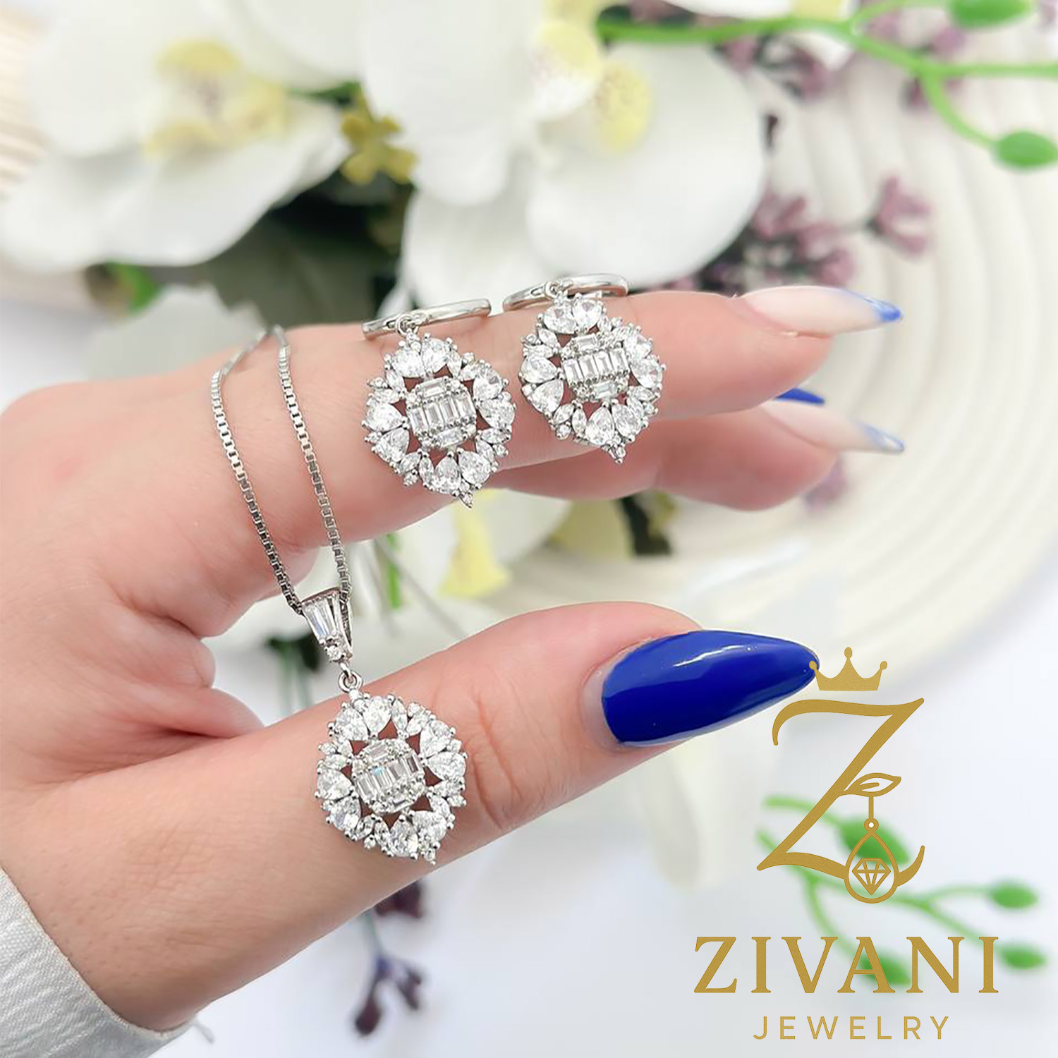 نیم ست نقره زنانه امرالدکات